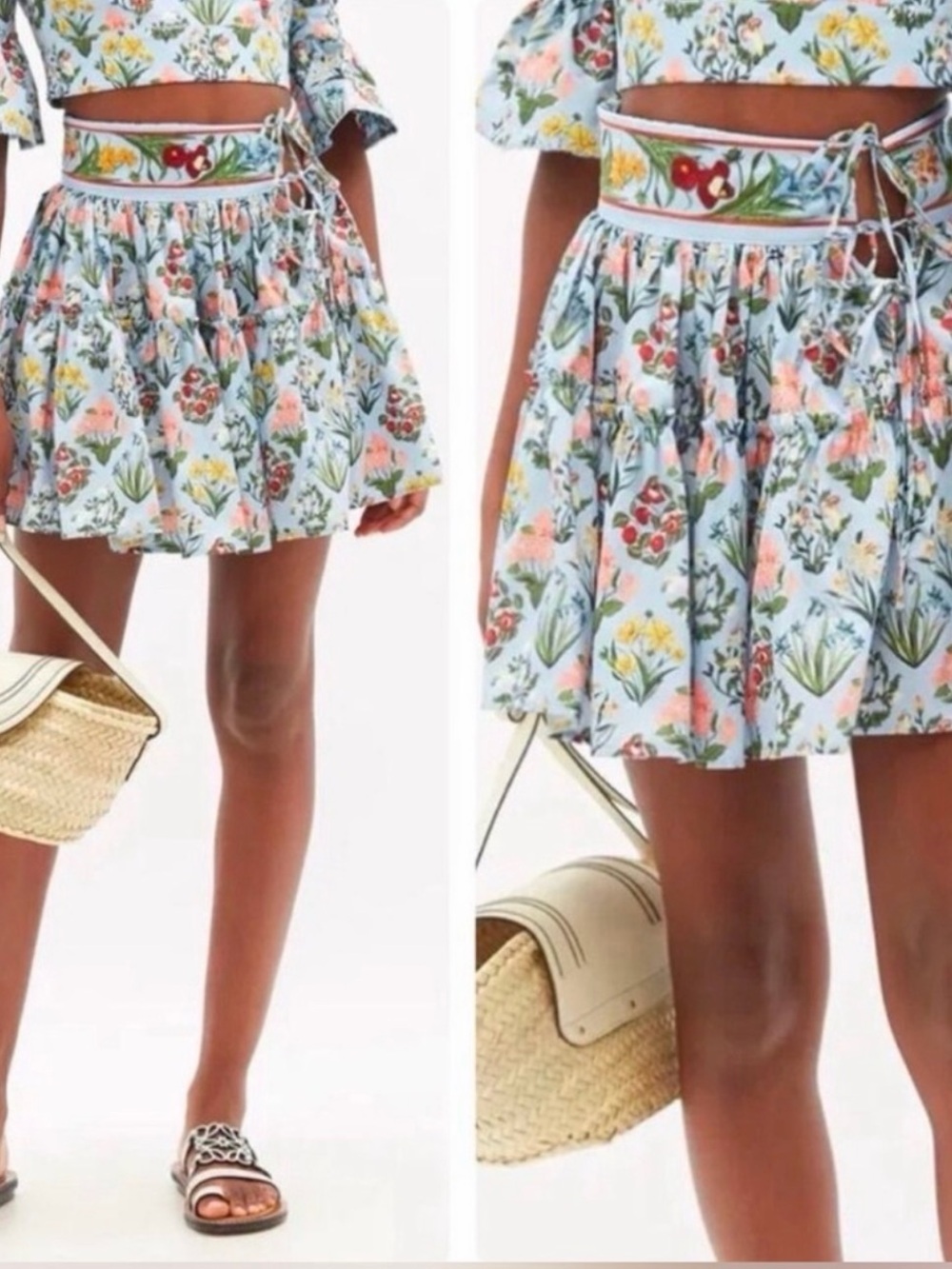 Aqua Bendita Grosella Floral Tiered Mini Skirt Size M